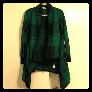 Green and black plaid cardigan